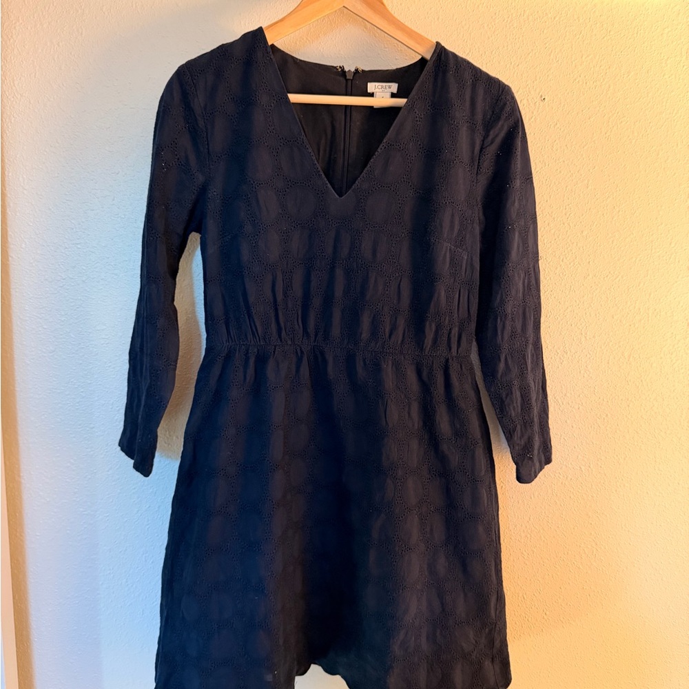J. Crew Cotton Eyelet Navy Dress